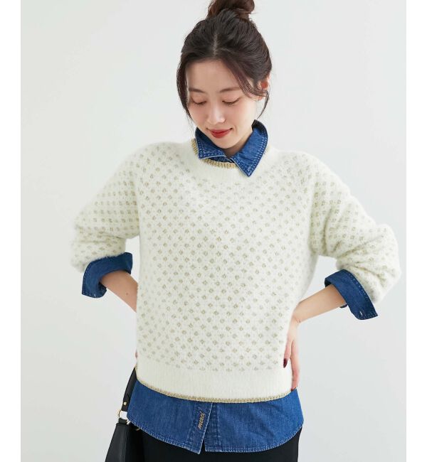 le.coeur blanc「《手洗い可能》フェザーヤーンダイヤ柄ラメニット」|ニット・セーター|