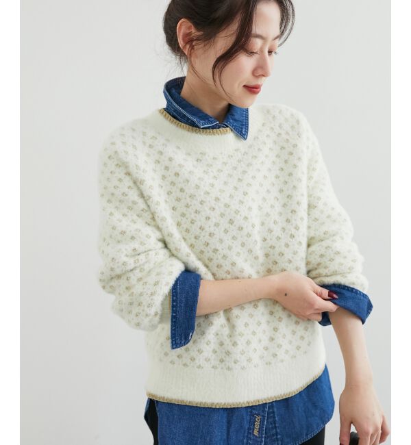 le.coeur blanc「《手洗い可能》フェザーヤーンダイヤ柄ラメニット」|ニット・セーター|