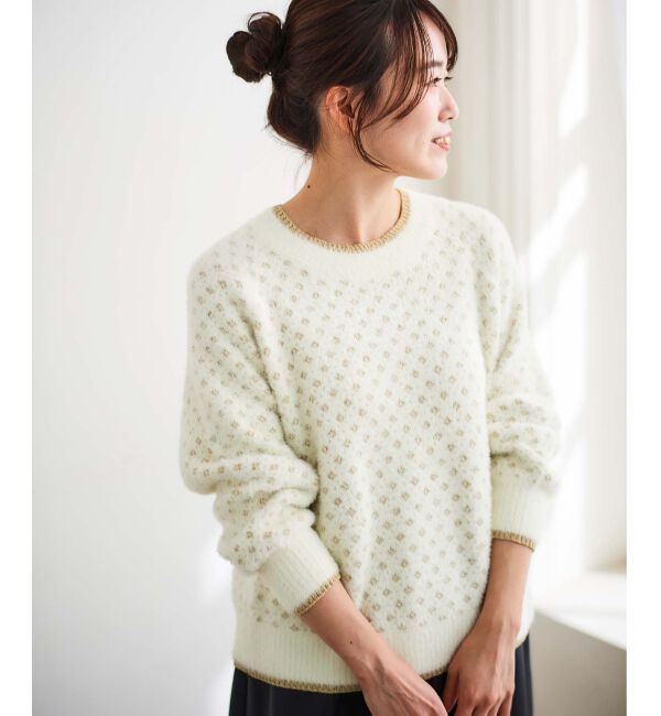 le.coeur blanc「《手洗い可能》フェザーヤーンダイヤ柄ラメニット」|ニット・セーター|