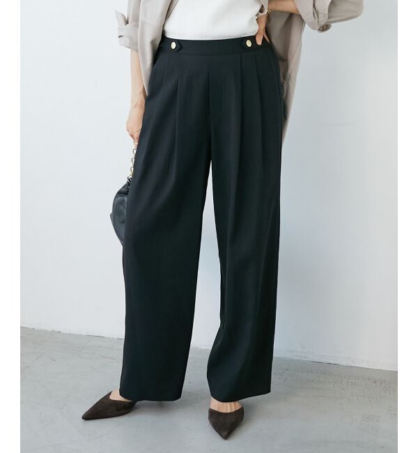  「ウエストデザイン2タックパンツ」|その他|ブラック