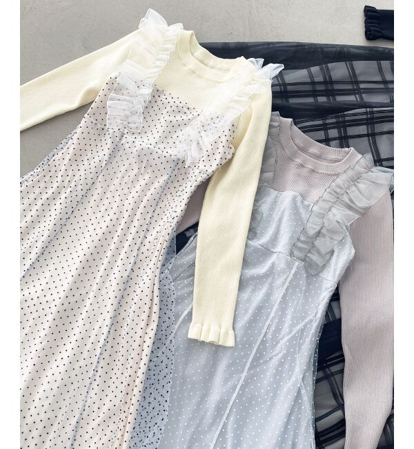 MAJESTICLEGON「ショルダーフリルドッキングワンピ」|ワンピース|