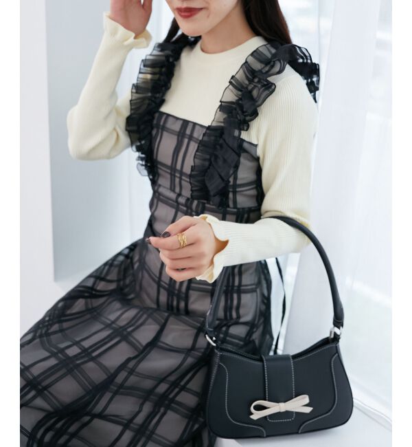 MAJESTICLEGON「ショルダーフリルドッキングワンピ」|ワンピース|ブラックベース