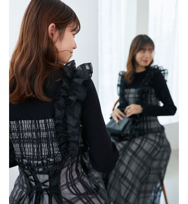MAJESTICLEGON「ショルダーフリルドッキングワンピ」|ワンピース|ブラック