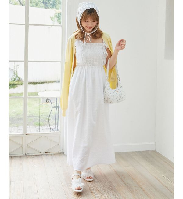  「フリルショルダーレースアップワンピ」|ワンピース|オフ／柄