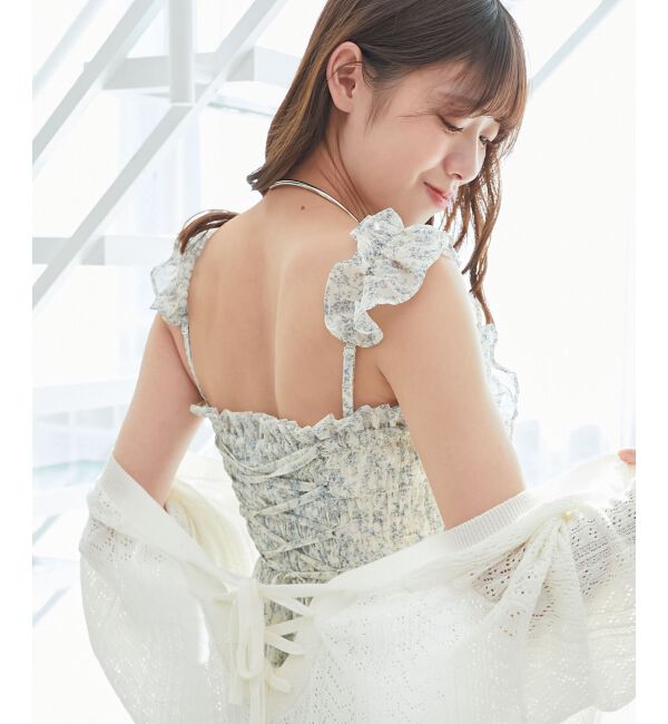  「フリルショルダーレースアップワンピ」|ワンピース|