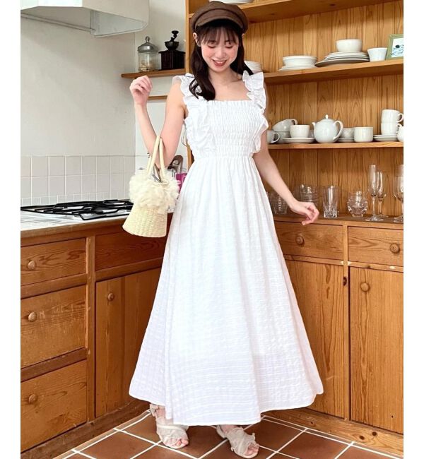  「フリルショルダーレースアップワンピ」|ワンピース|