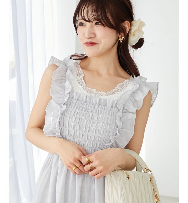  「フリルショルダーレースアップワンピ」|ワンピース|