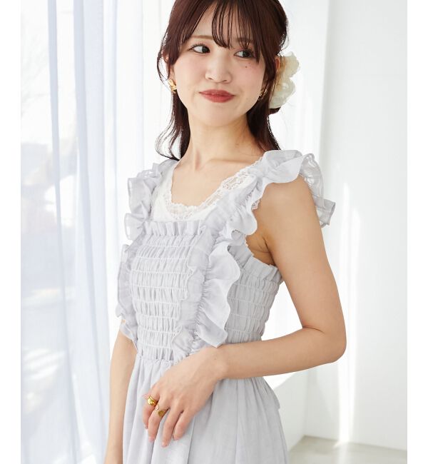  「フリルショルダーレースアップワンピ」|ワンピース|