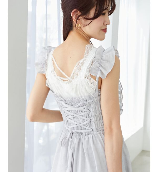  「フリルショルダーレースアップワンピ」|ワンピース|