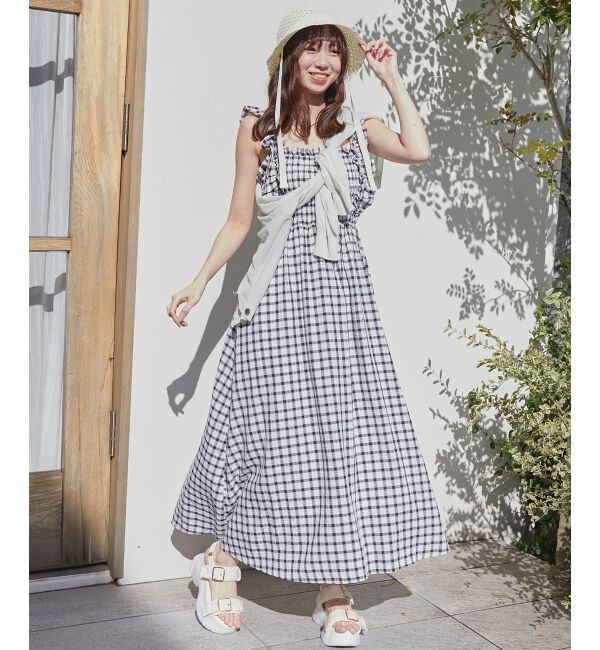  「フリルショルダーレースアップワンピ」|ワンピース|