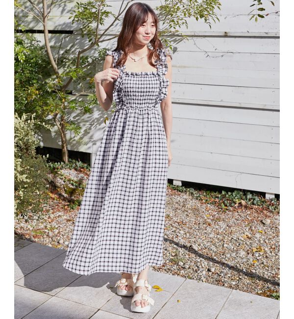  「フリルショルダーレースアップワンピ」|ワンピース|