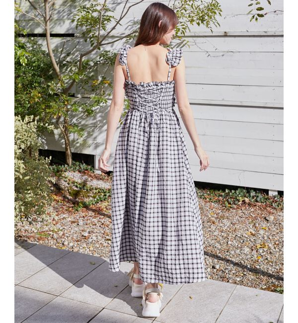  「フリルショルダーレースアップワンピ」|ワンピース|