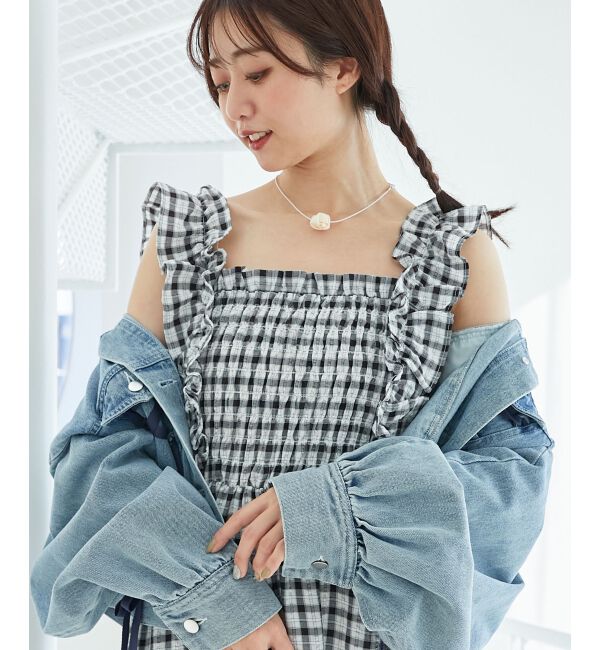  「フリルショルダーレースアップワンピ」|ワンピース|