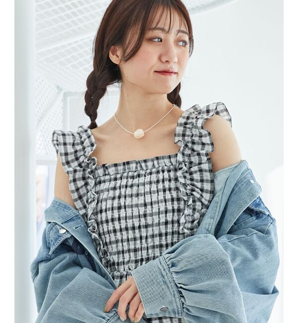  「フリルショルダーレースアップワンピ」|ワンピース|