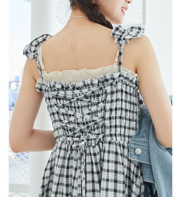  「フリルショルダーレースアップワンピ」|ワンピース|