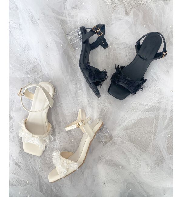  「パールクリアヒールリボンサンダル」|サンダル|