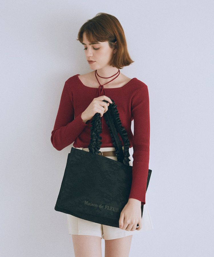 Maison de FLEUR「レースフリルハンドルスクエアトートMバッグ」|トートバッグ|