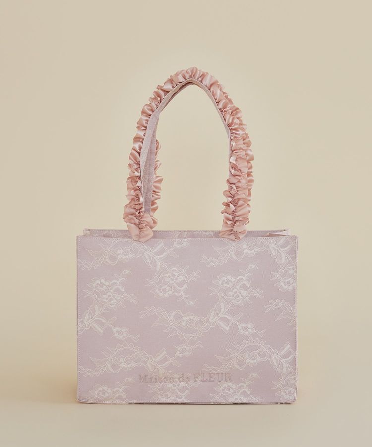 Maison de FLEUR「レースフリルハンドルスクエアトートMバッグ」|トートバッグ|ライトピンク