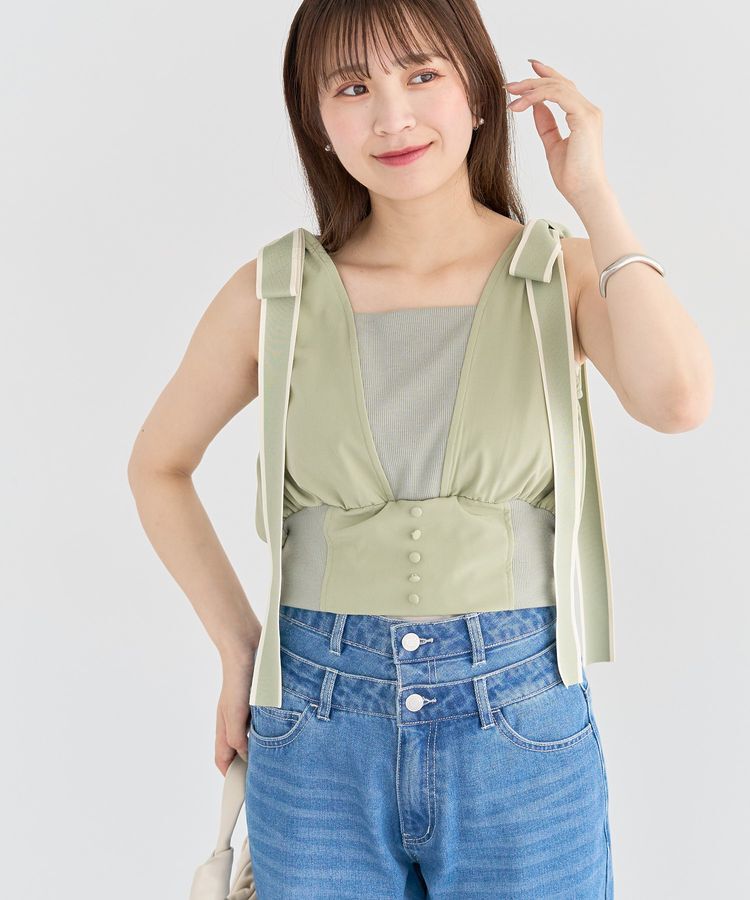 Green Parks「・swing by ショルダーリボンノースリーブ」|Tシャツ・カットソー|Light Khaki