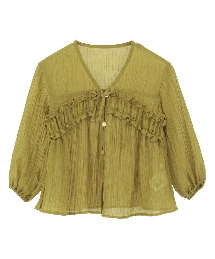 Green Parks「kids Vネックフリルシアープリーツブラウス」|シャツ・ブラウス|Green