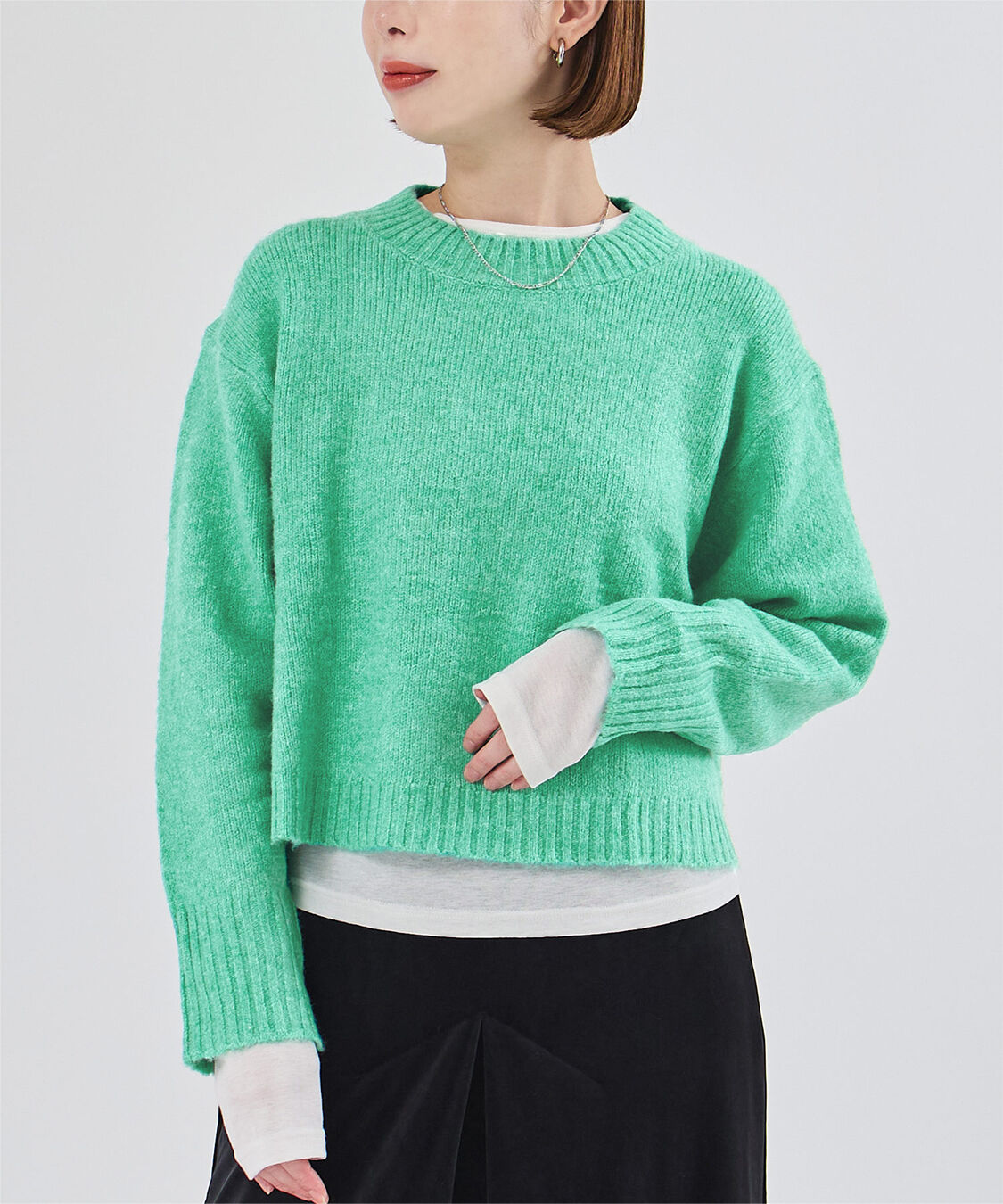 ur's「クルーネッククロップドオーバーサイズニット」|ニット・セーター|グリーン