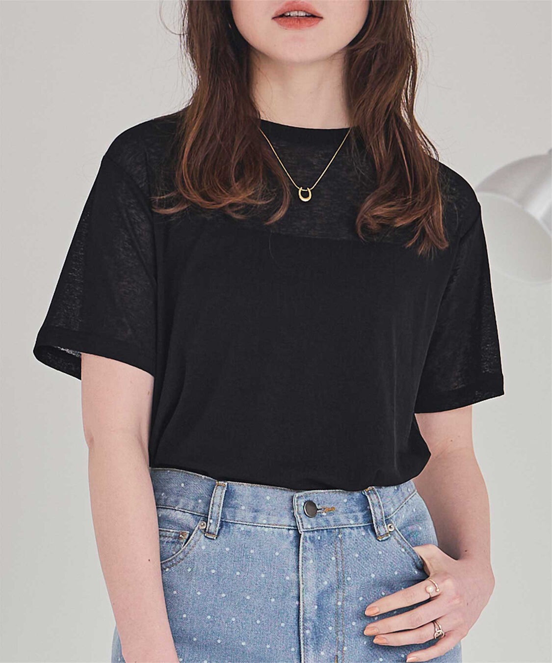 titivate「【赤埴奈津子さんS/Sコラボアイテム】ハーフスリーブシアーカットソートップス」|Tシャツ・カットソー|ブラック