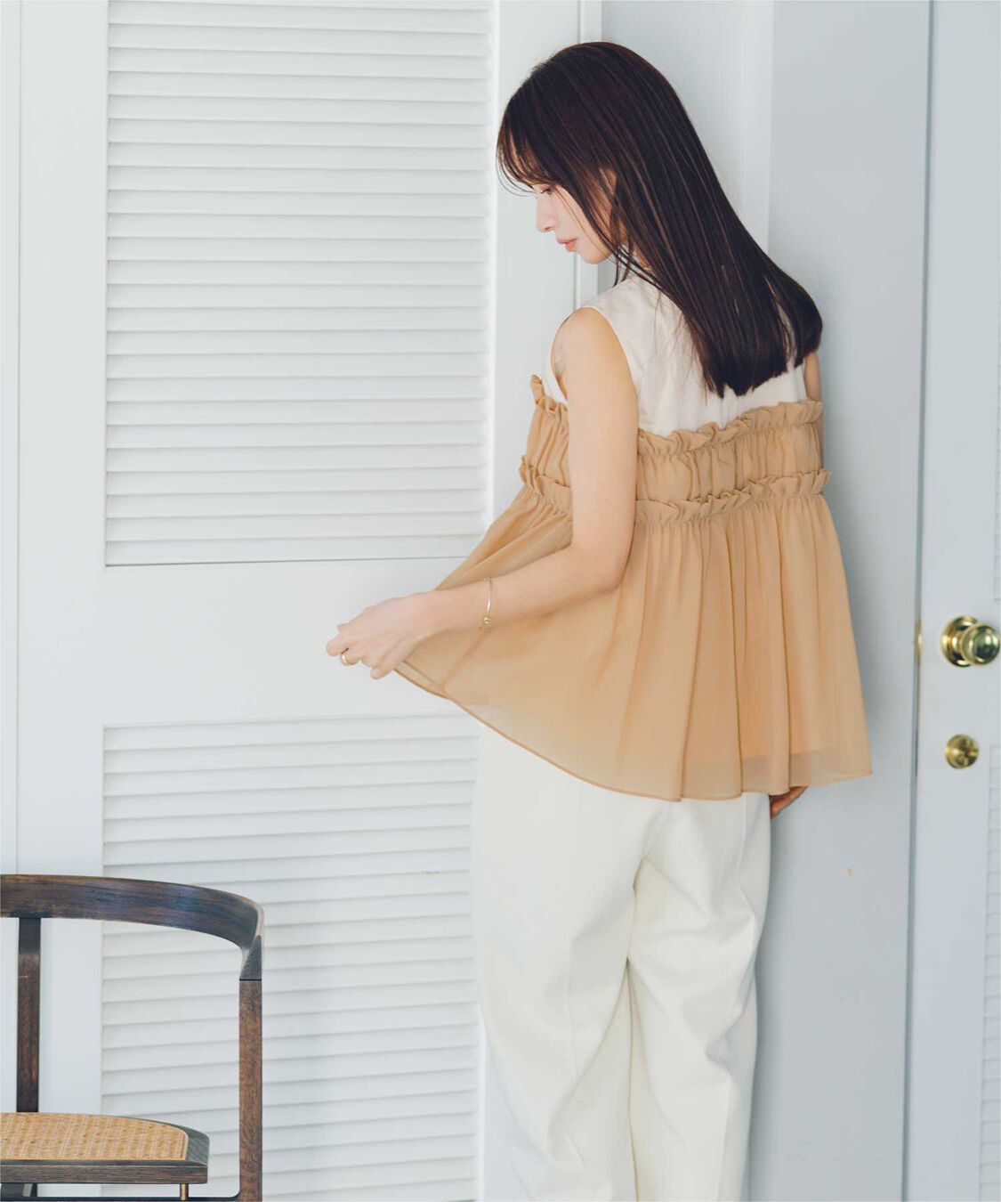 titivate「【赤埴奈津子さんS/Sコラボアイテム】シフォンフリルドッキングトップス」|Tシャツ・カットソー|