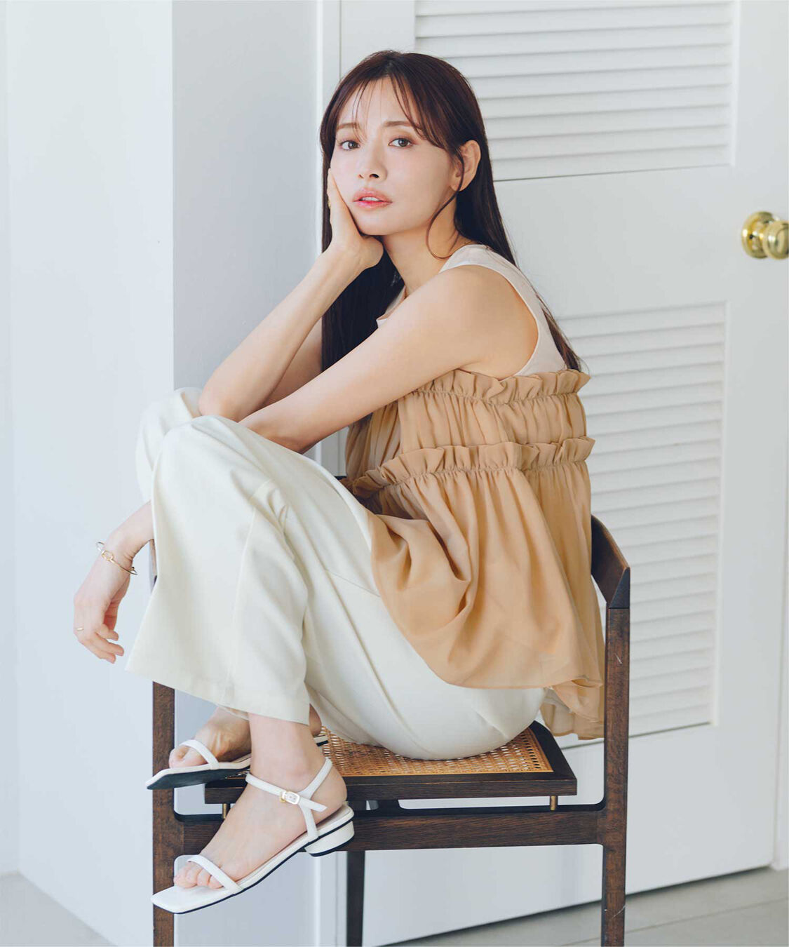 titivate「【赤埴奈津子さんS/Sコラボアイテム】シフォンフリルドッキングトップス」|Tシャツ・カットソー|