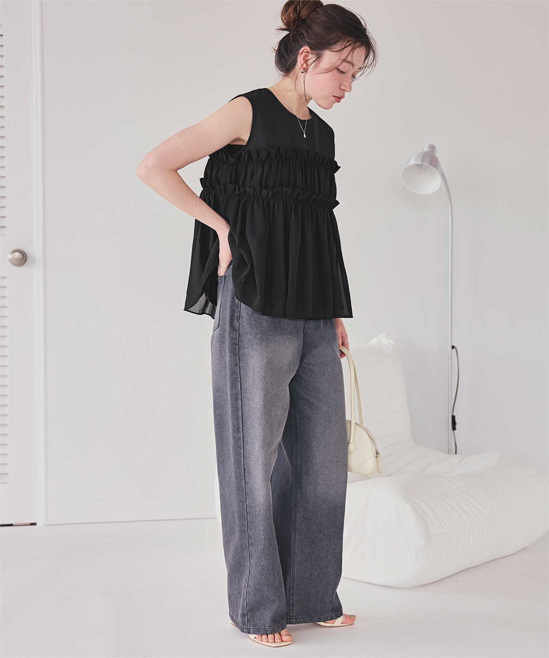 titivate「【赤埴奈津子さんS/Sコラボアイテム】シフォンフリルドッキングトップス」|Tシャツ・カットソー|