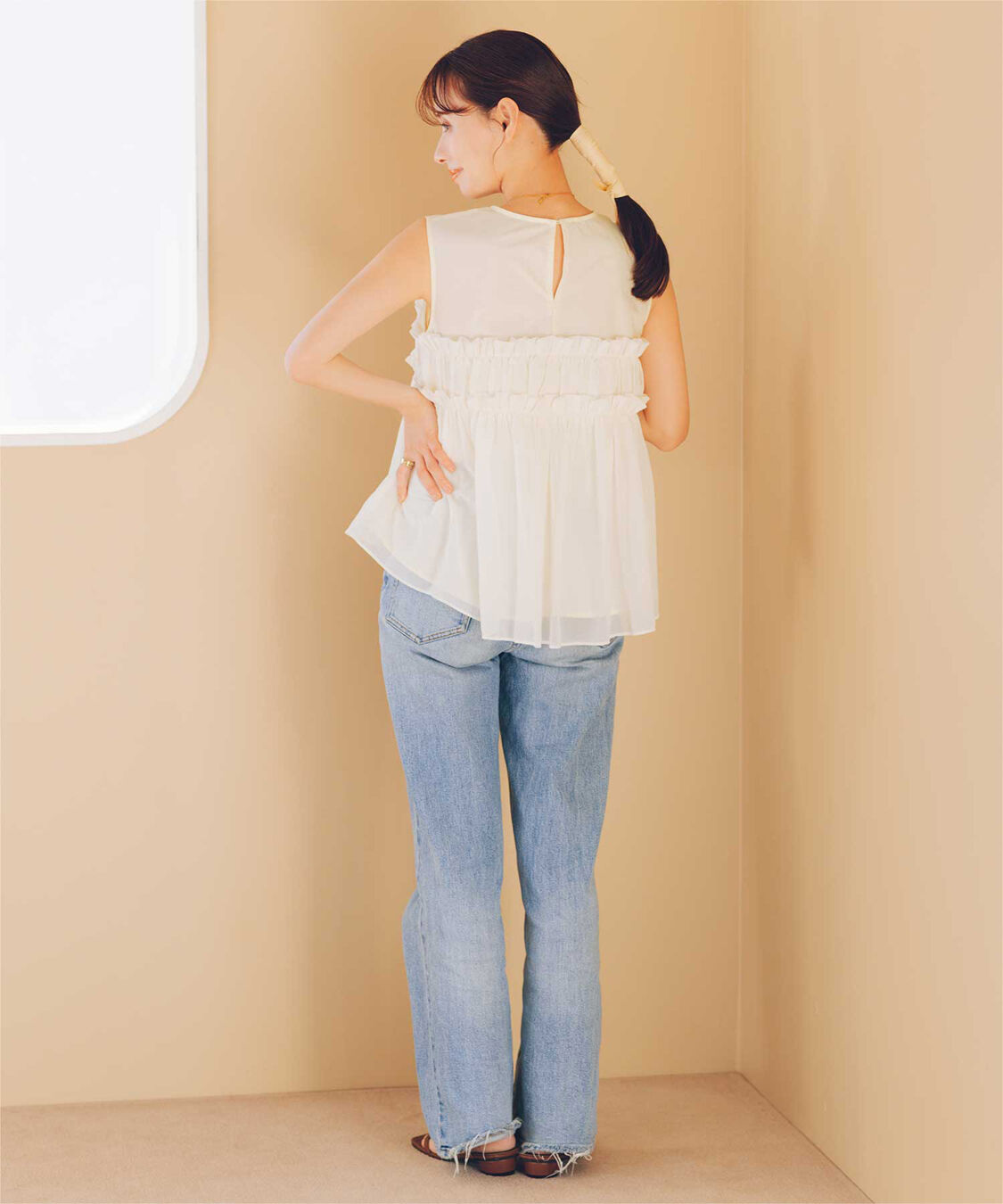 titivate「【赤埴奈津子さんS/Sコラボアイテム】シフォンフリルドッキングトップス」|Tシャツ・カットソー|