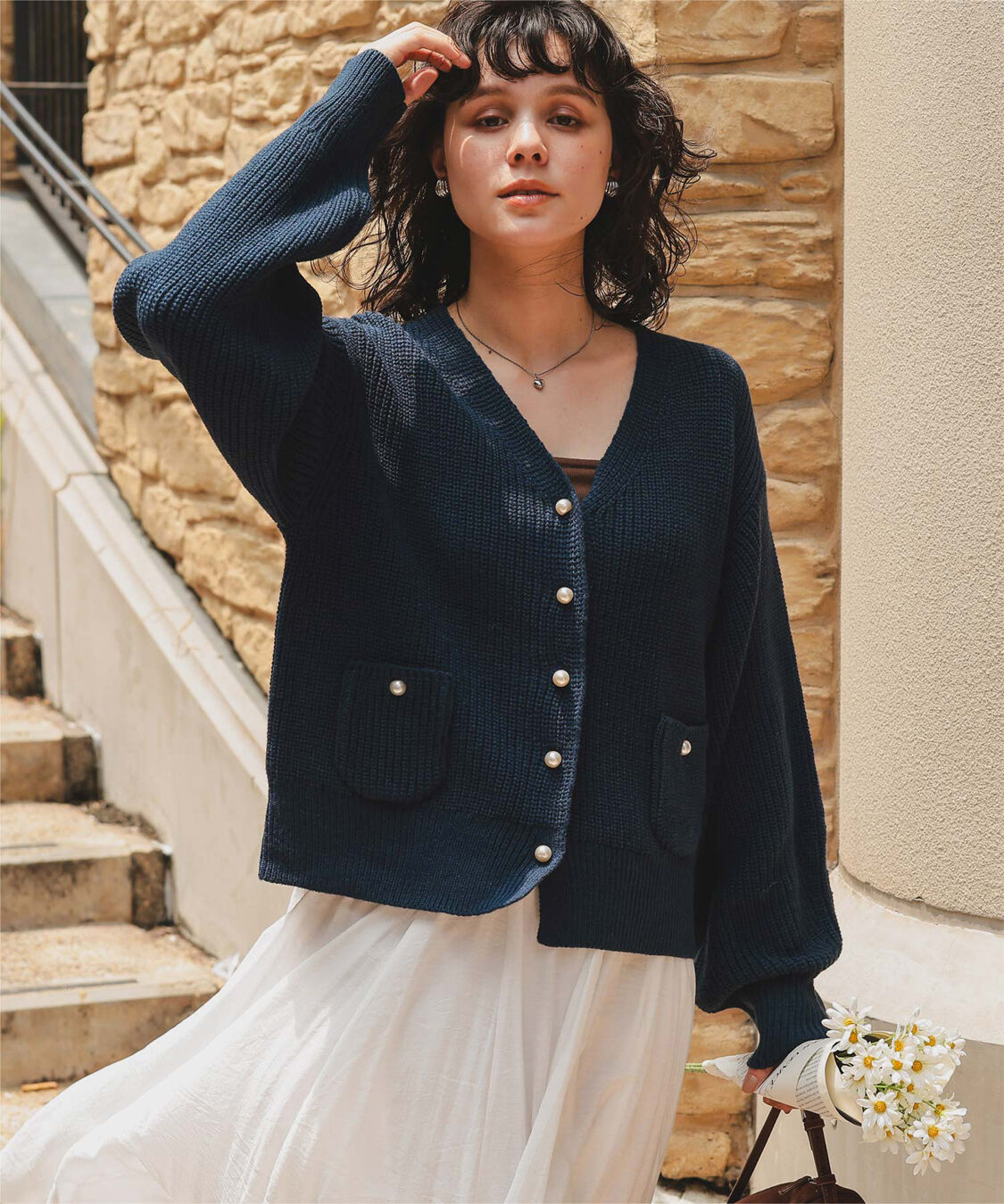 titivate「ポケット付きパールボタンニットカーディガン」|カーディガン|