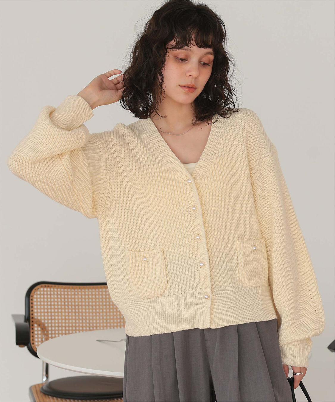titivate「ポケット付きパールボタンニットカーディガン」|カーディガン|