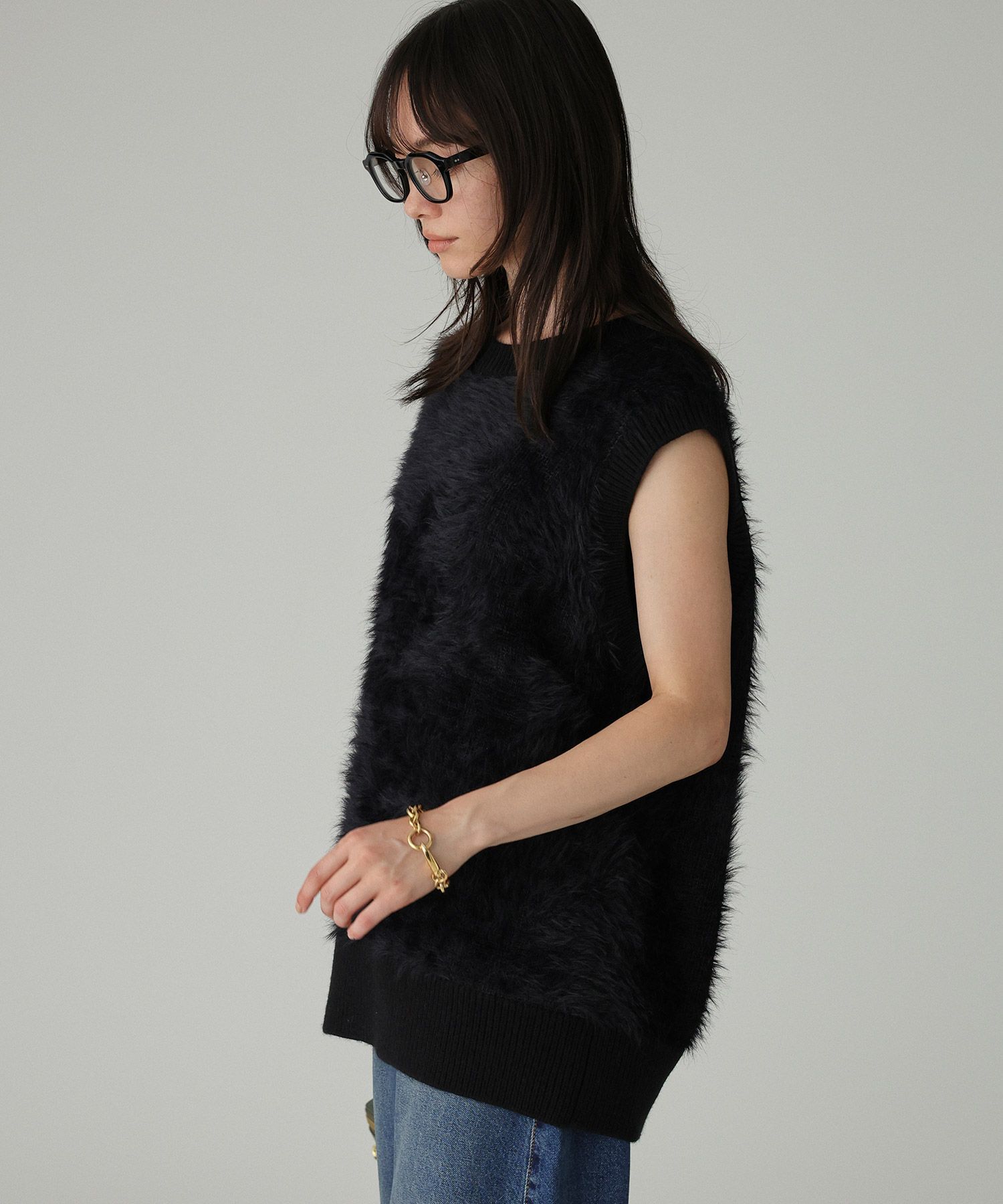 BABYLONE「ロングシャギーベスト」|ニット・セーター|