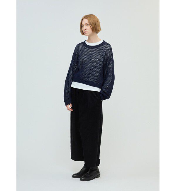 mizuiro ind「mizuiro ind メッシュクルーネックプルオーバー」|ニット・セーター|