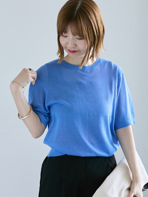 Lugnoncure「麻タッチ半袖ニット」|ニット・セーター|ブルー