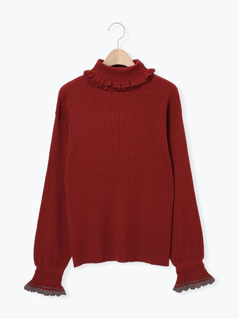 Samansa Mos2「袖口配色スカラップタートルニット」|ニット・セーター|