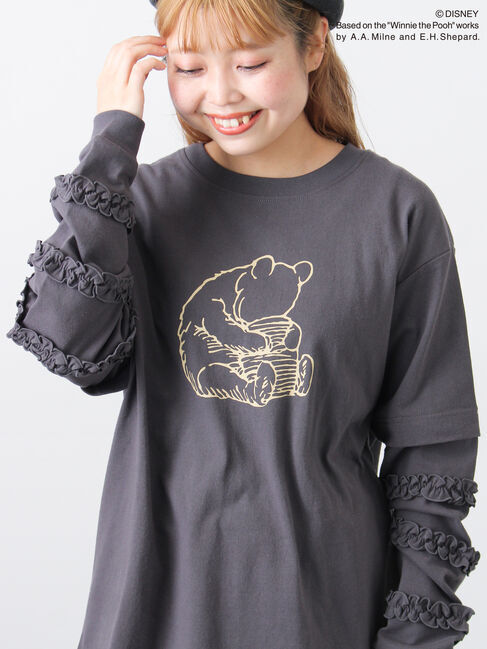 Samansa Mos2「【Disney】くまのプーさん袖フリルロンT」|Tシャツ・カットソー|チャコールグレー