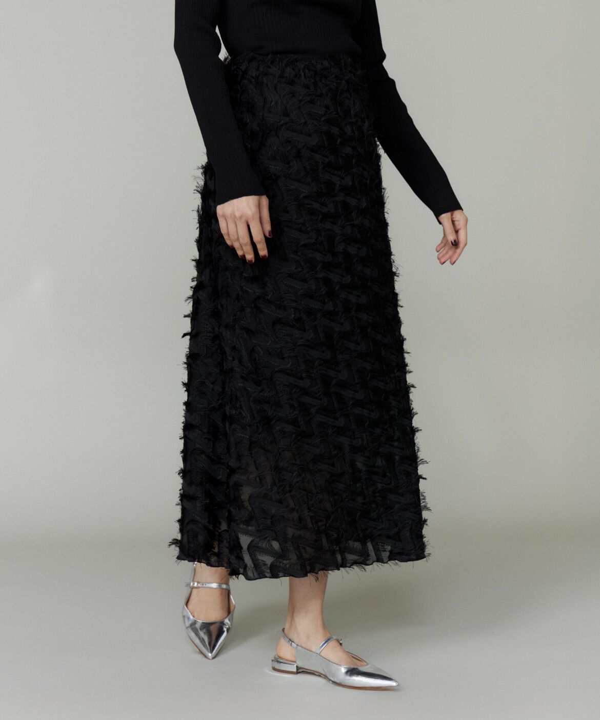 INED「《大きいサイズ》ジャガードスカート」|フレア|