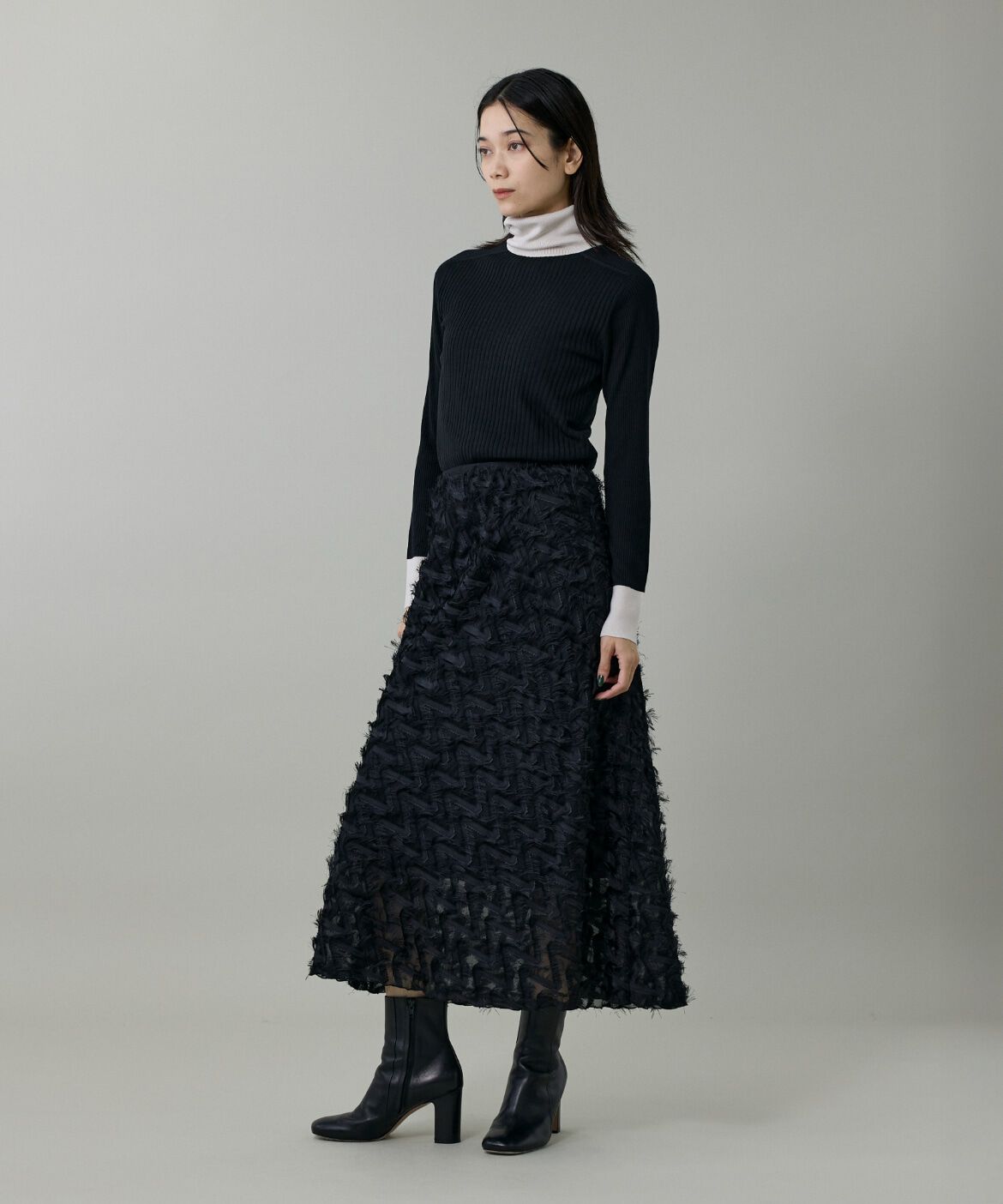 INED「《大きいサイズ》ジャガードスカート」|フレア|