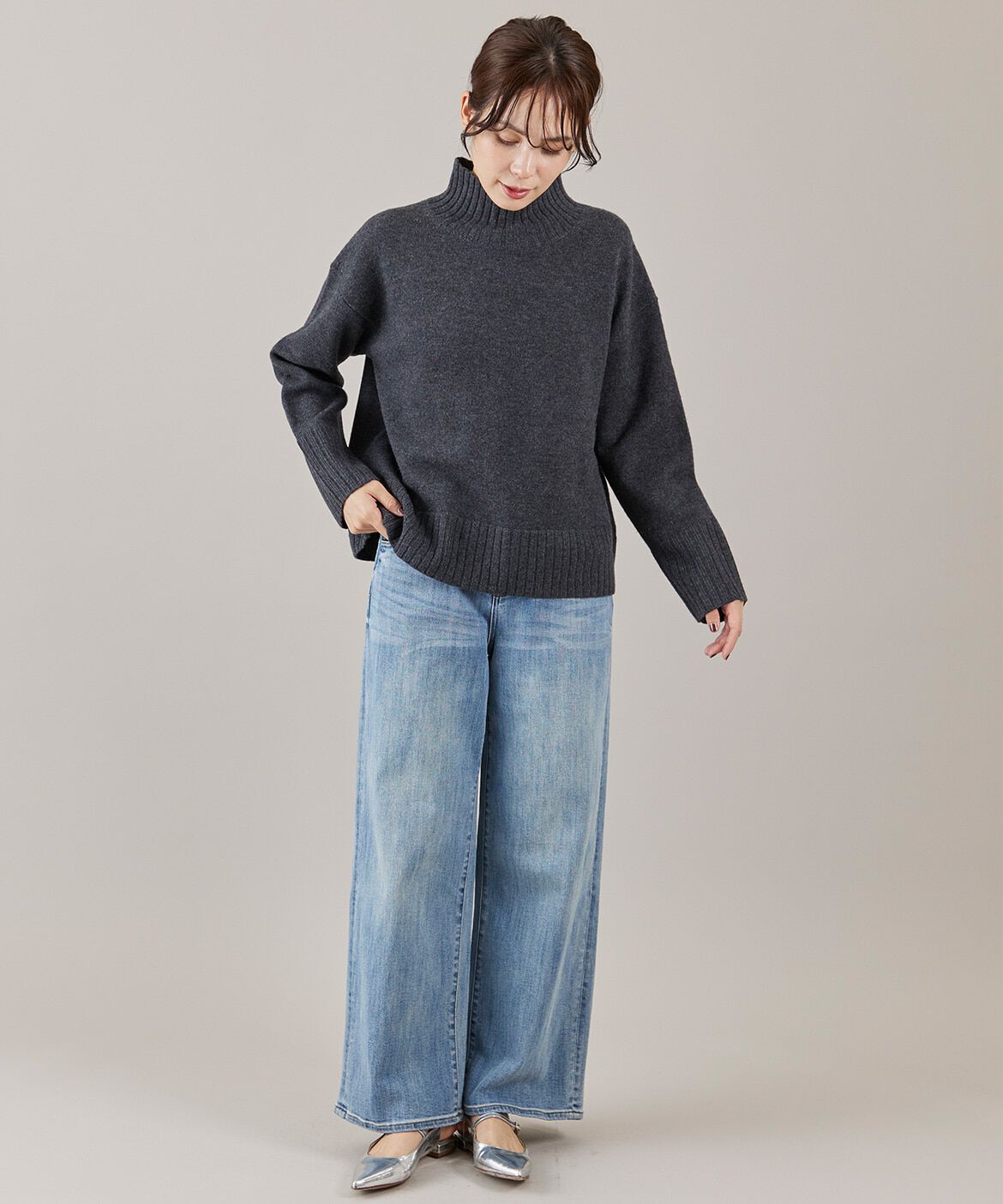 INED「《大きいサイズ》ハイネックプルオーバーニット」|ニット・セーター|
