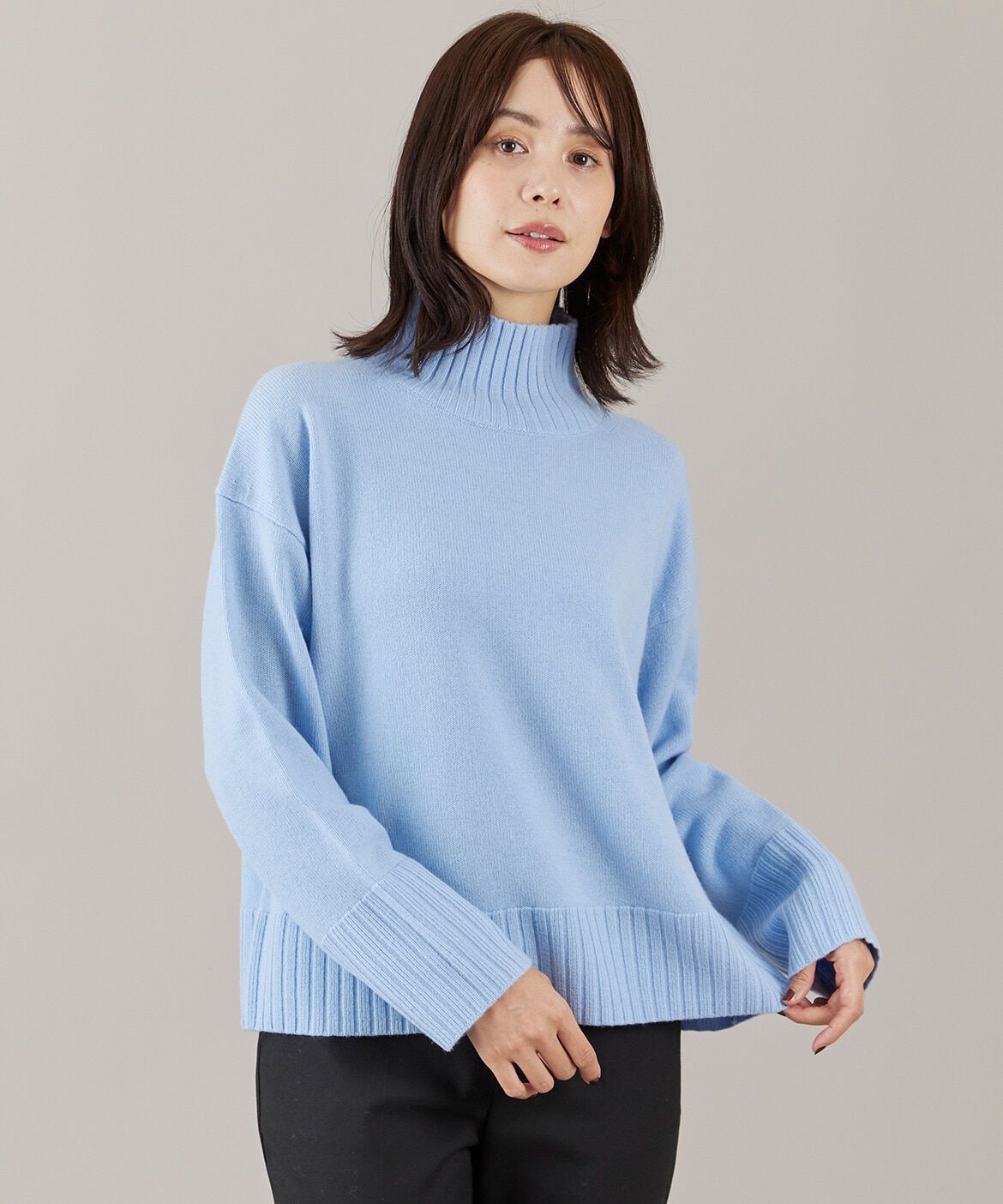 INED「《大きいサイズ》ハイネックプルオーバーニット」|ニット・セーター|サックス3