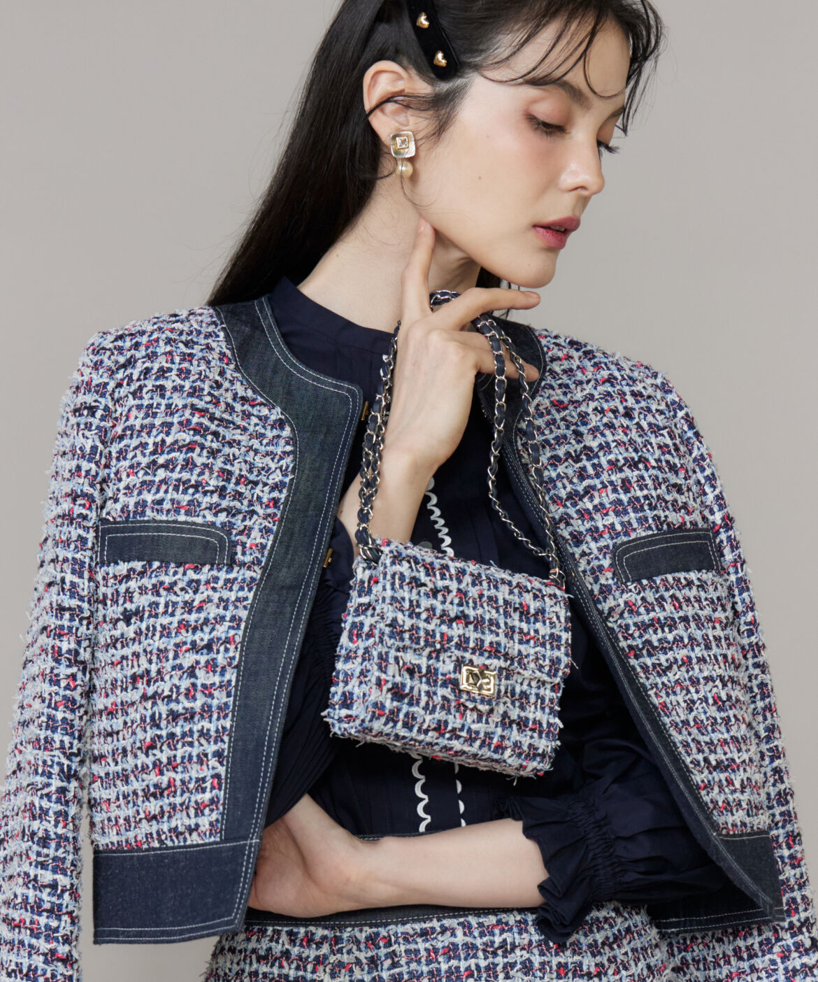 Maglie le cassetto「《M Maglie le cassetto》デニムファンシーツイードショルダーバッグ」|ショルダー・メッセンジャー|