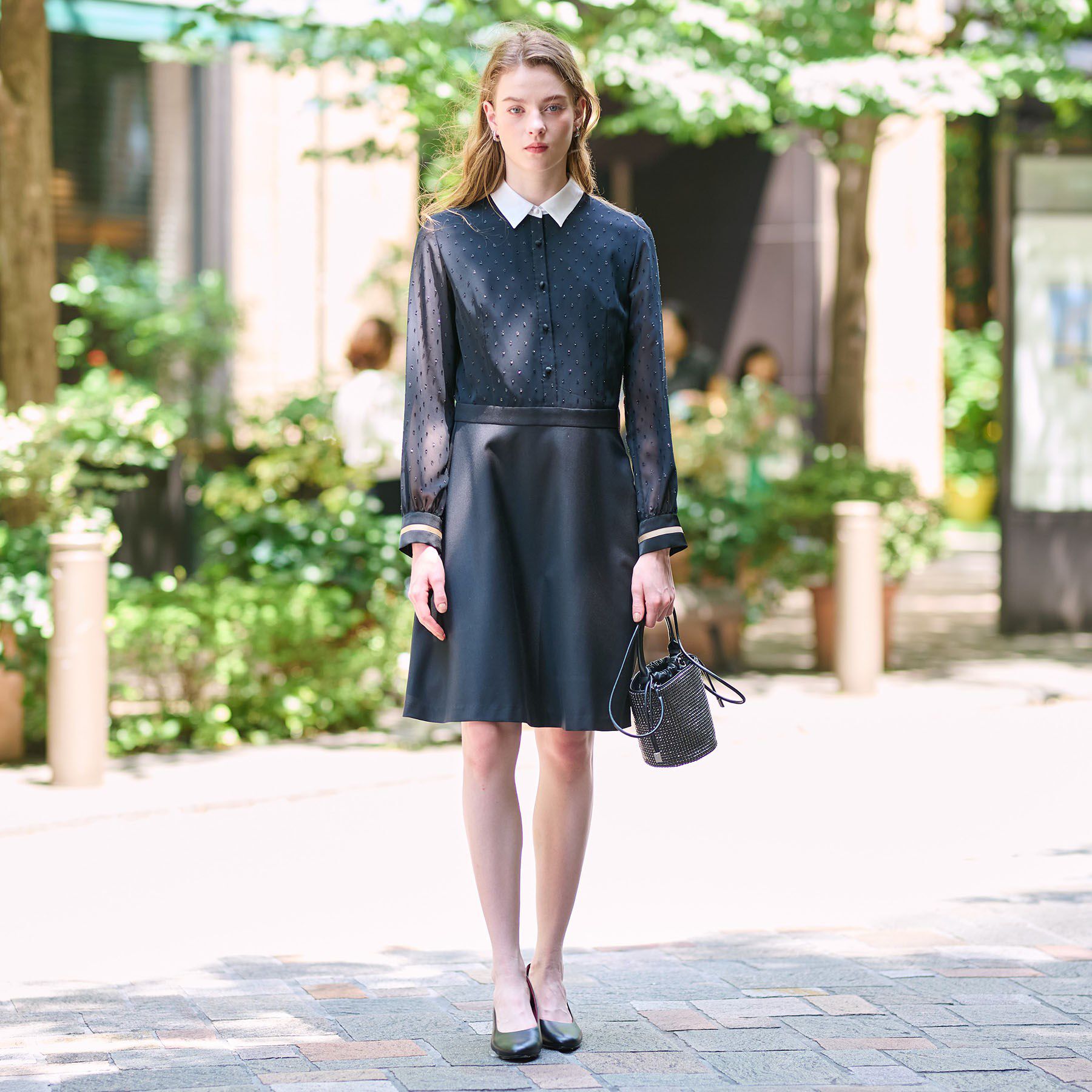 DRESSTERIOR「【洗える/きれいめ】フィルムドットクレリックワンピース」|ワンピース|