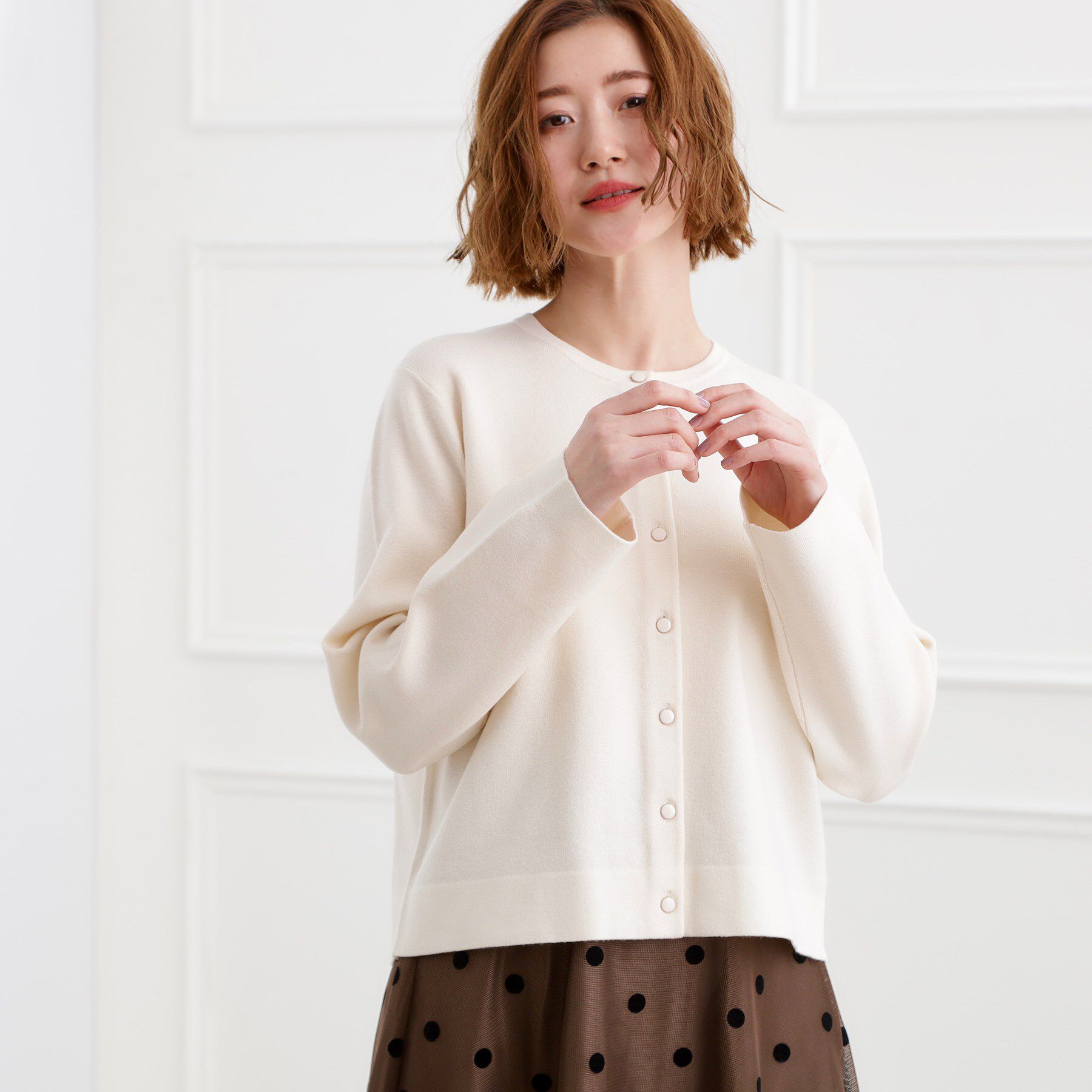 grove「【洗える】毛玉軽減クルーネックカーディガン」|カーディガン|オフホワイト(003