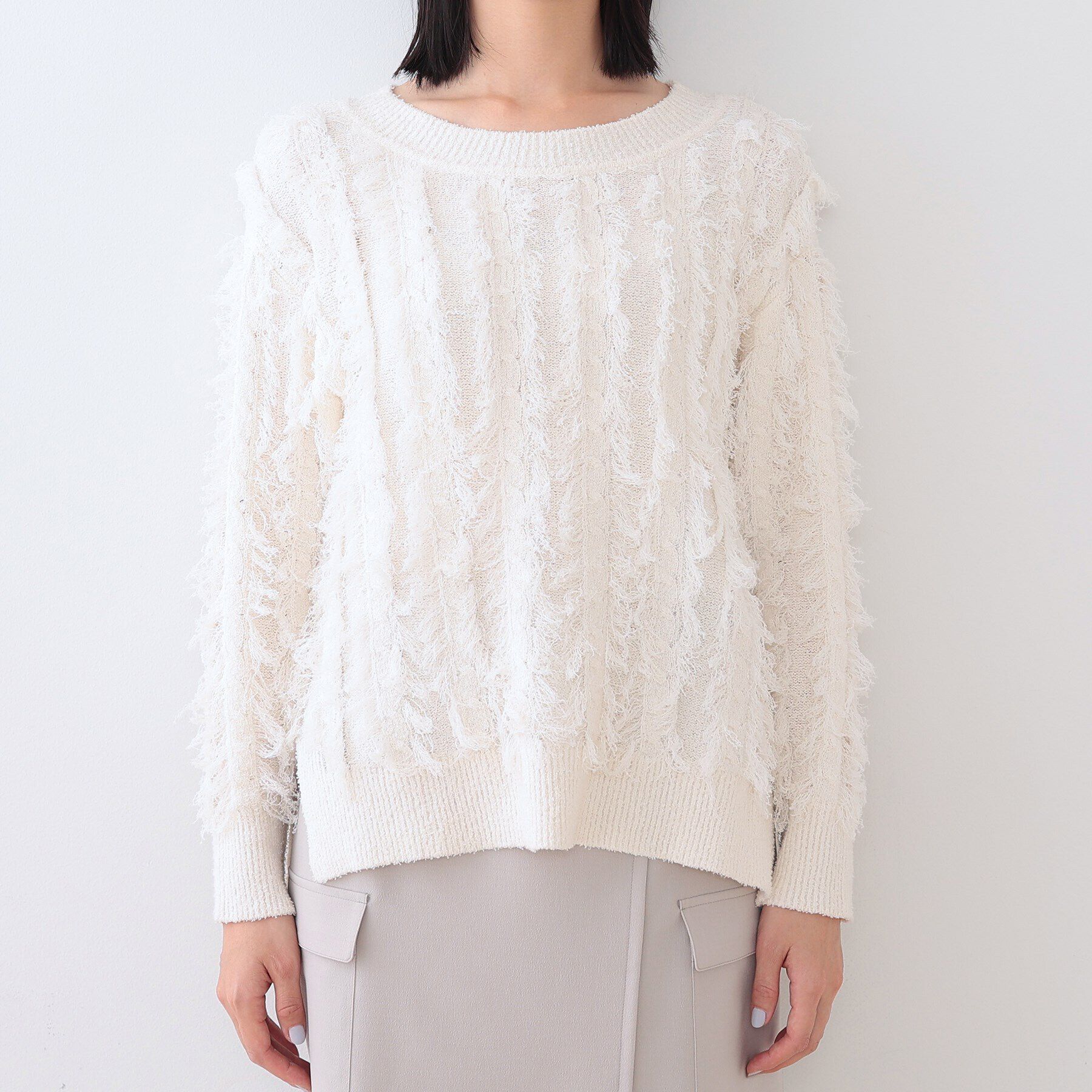 INDIVI「【洗える】フリンジ ジャカードニット」|ニット・セーター|