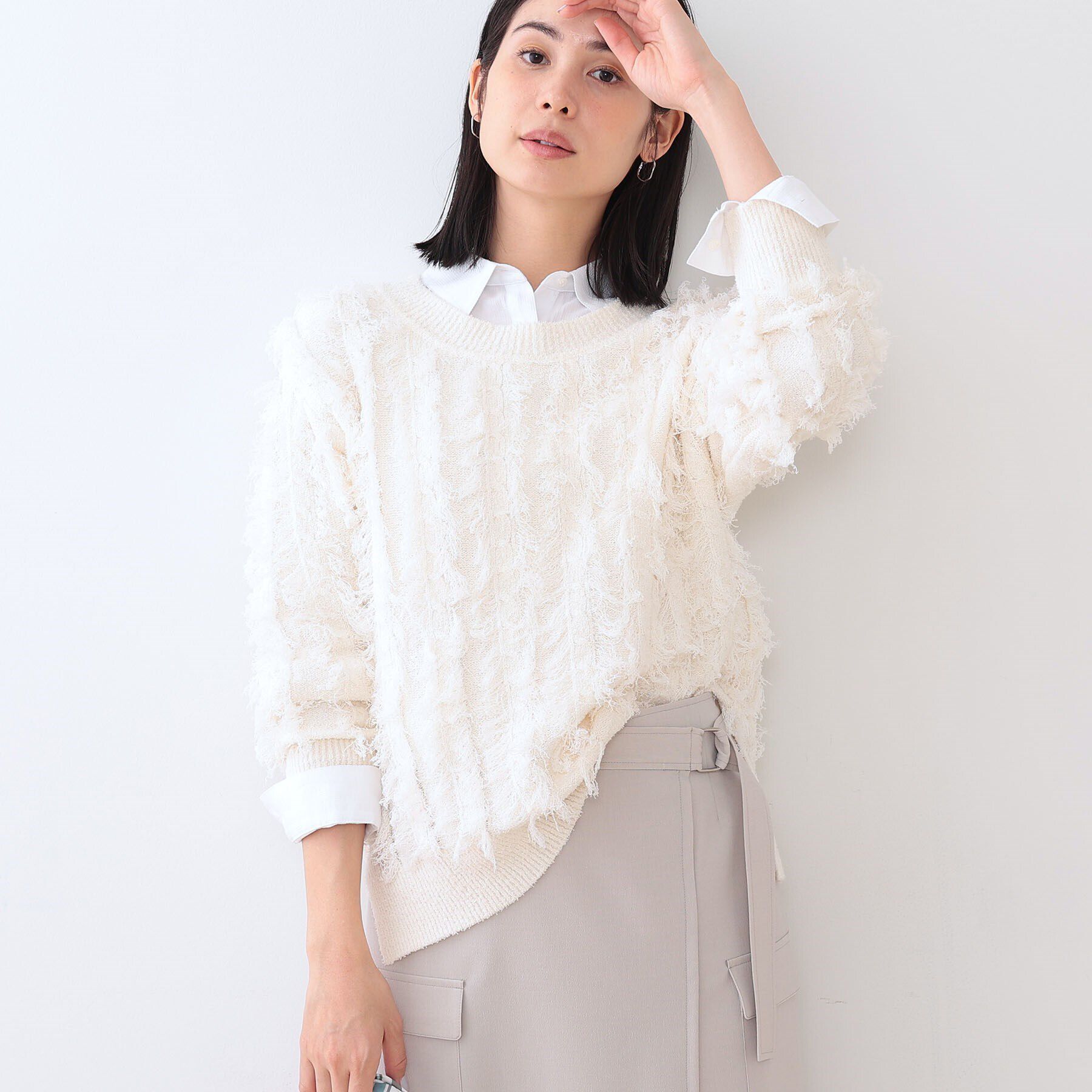 INDIVI「【洗える】フリンジ ジャカードニット」|ニット・セーター|