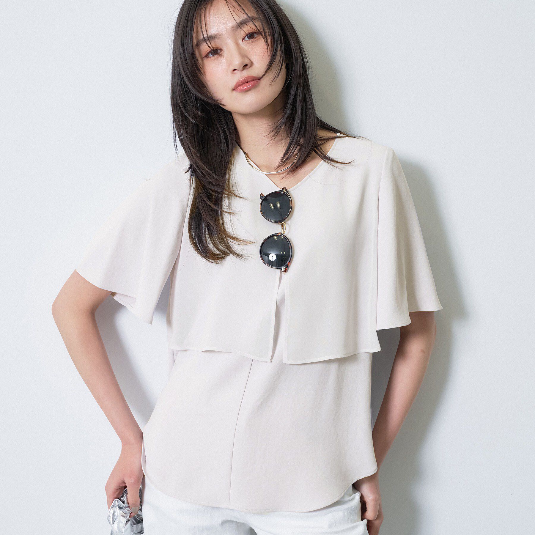 INDIVI「【着る日傘】シフォンドッキングブラウス」|シャツ・ブラウス|