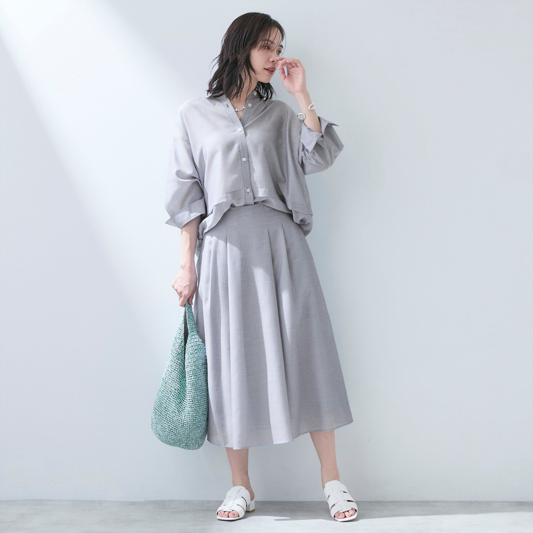 INDIVI「【洗える／2WAY】ドロスト付 シアーシャンブレーシャツ」|シャツ・ブラウス|