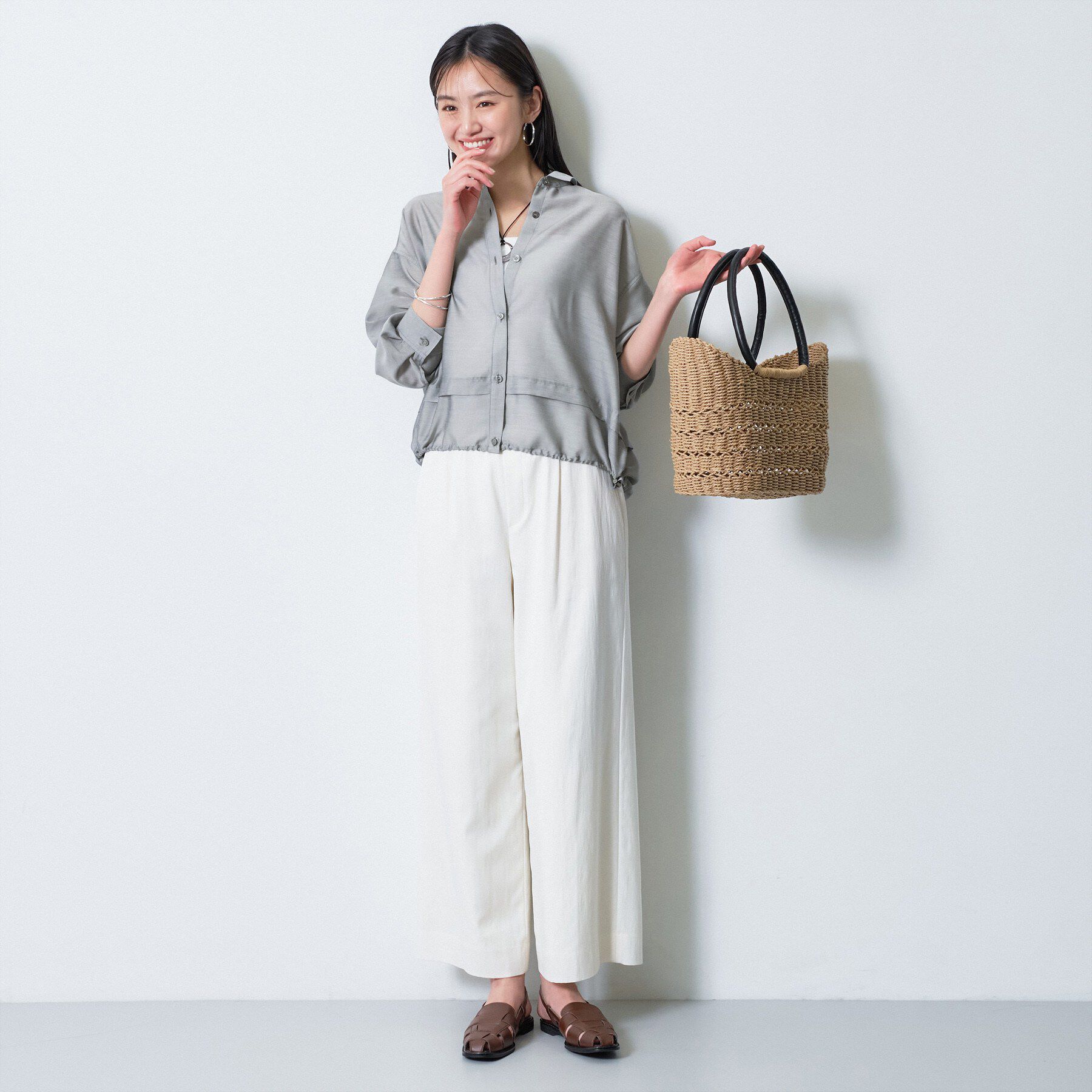 INDIVI「【洗える／2WAY】ドロスト付 シアーシャンブレーシャツ」|シャツ・ブラウス|