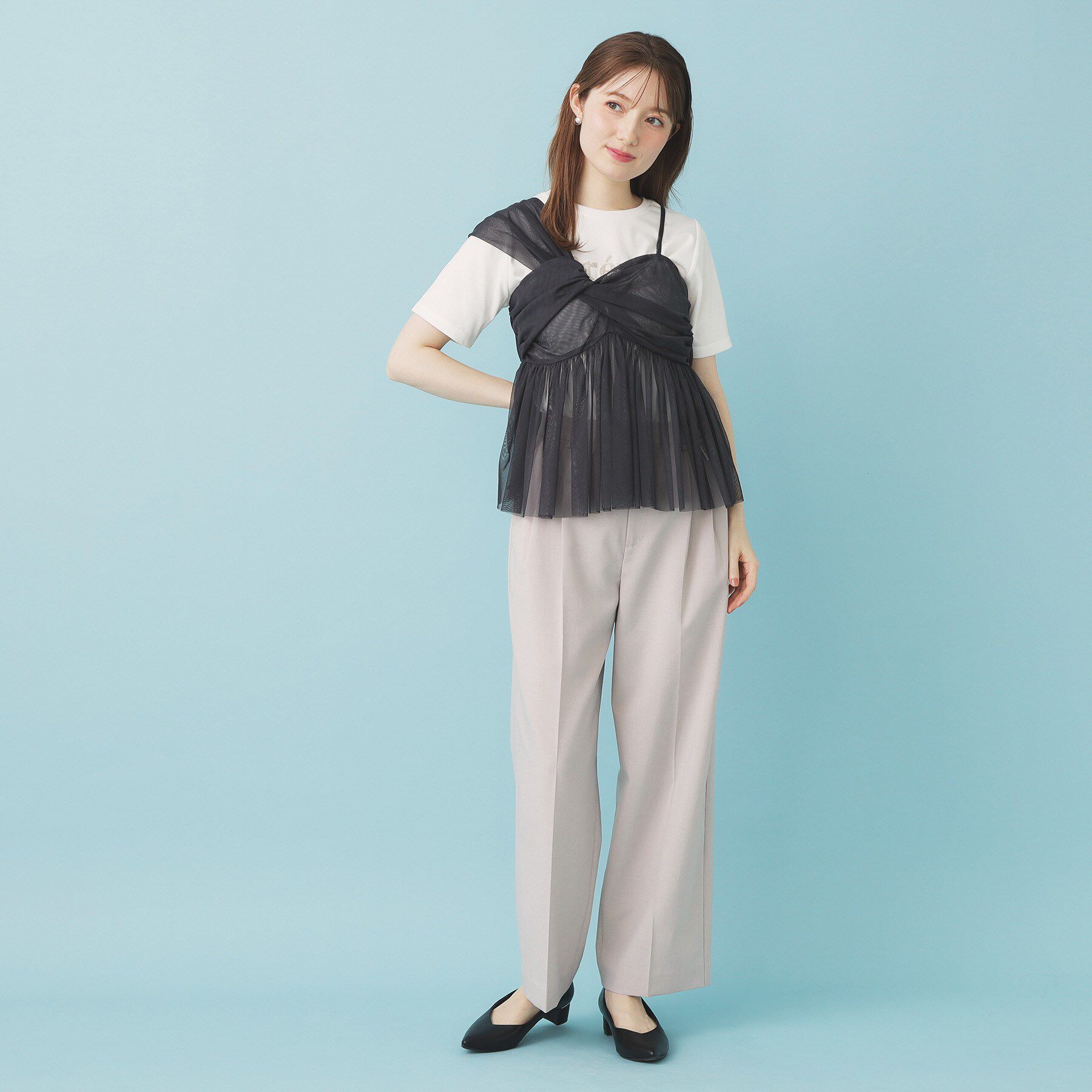 index「《ツインセット》チュールキャミ&times;ラメリブニット【洗濯機OK】」|ニット・セーター|